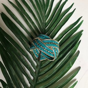 Gold & Turquoise multi-strand beaded cuff